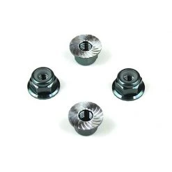 TEKNO RC LLC M4 Locknuts Aluminum Flanged Serrated, Black (4) for Parts